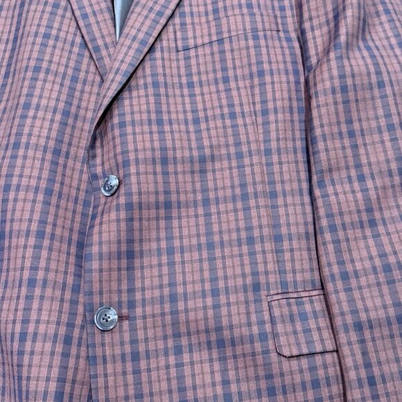 ZeGarie Men’s 48L Burgundy/Navy 100% Wool Windowpane Plaid Blazer Sport Jacket - Picture 4 of 14